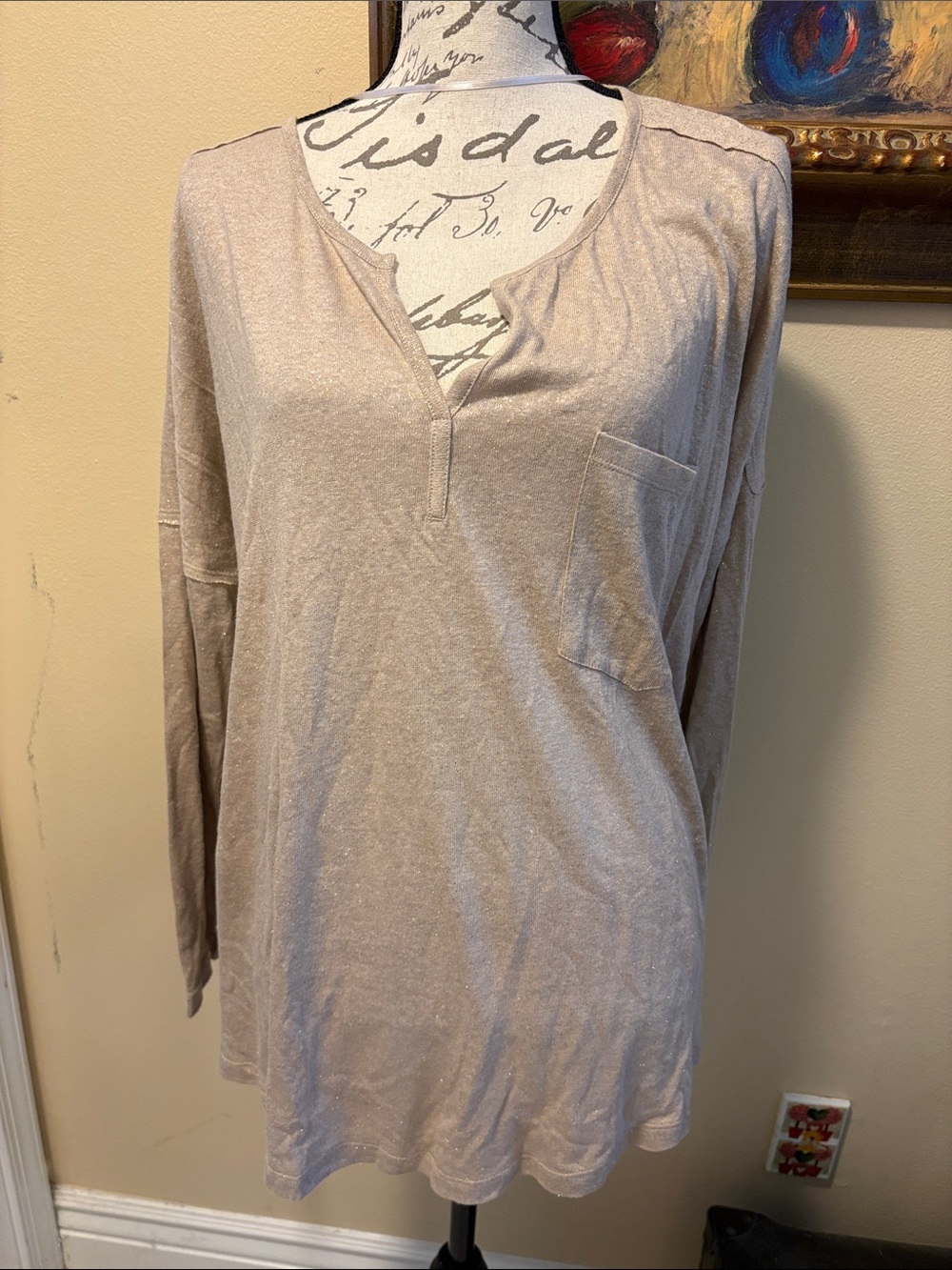Caslon Sparkling metallic V-Neck Long-Sleeve Bohemian relaxed Pocket Tunic Top